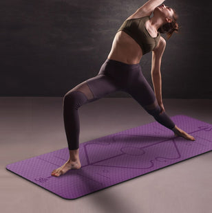 Colchoneta de yoga TPE de 6 mm con líneas de posición corporal, antideslizante y ecológica, para fitness y yoga
