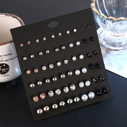 Fashion Size Pearl Diamond Crystal Set Earrings 30 Pairs Of Popular Earrings