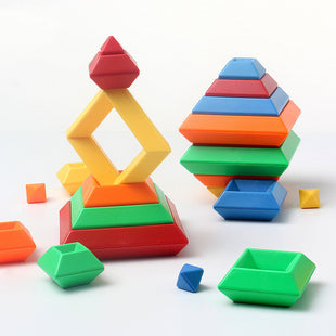 Torre de anillos de arco iris de madera Jenga de color cognitivo bloques de construcción de formas juguetes educativos Montessori para niños