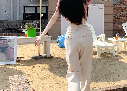 Rose Red High Waisted Straight Leg Jeans For Women
