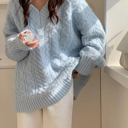 Women's V-neck Twist Lazy Gentle Bow Autumn And Winter Loose Velvet Thickened
