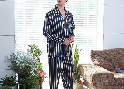 Fall men's simulated silk stripe pajamas men