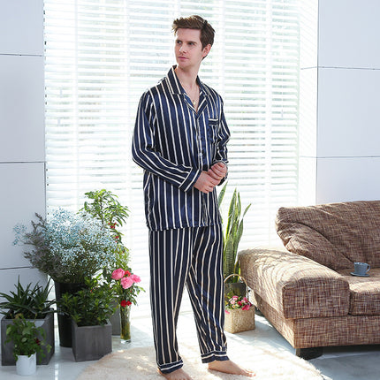 Fall men's simulated silk stripe pajamas men
