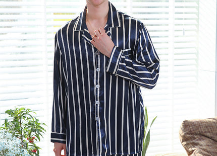 Fall men's simulated silk stripe pajamas men