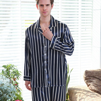 Fall men's simulated silk stripe pajamas men