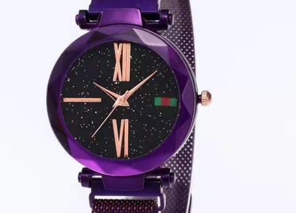 Luxury Women Watches Mesh Ladies Clock Magnet Buckle Starry Diamond Geometric Surface Quartz Wristwatch
