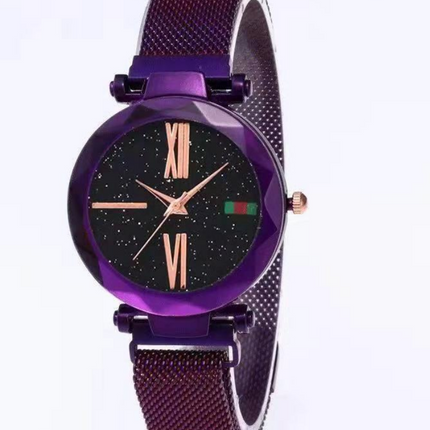 Luxury Women Watches Mesh Ladies Clock Magnet Buckle Starry Diamond Geometric Surface Quartz Wristwatch