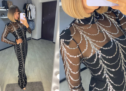 Sequins Women Maxi Dresses Long Sleeve Female Party Dresses