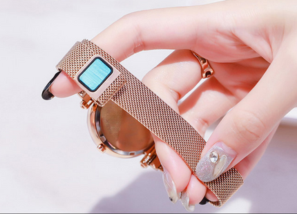 Luxury Women Watches Mesh Ladies Clock Magnet Buckle Starry Diamond Geometric Surface Quartz Wristwatch