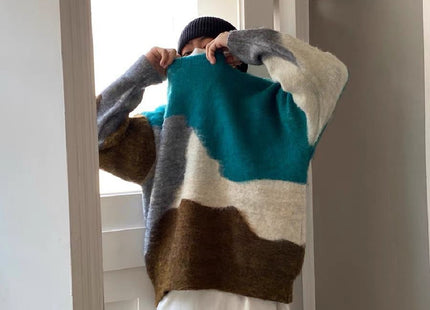 Color Contrast Pin Round Neck Jumper