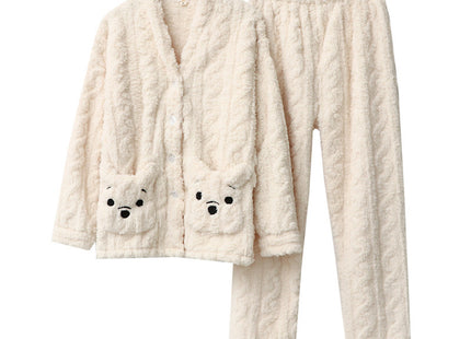 Men And Women Couple Thick Pajamas Cardigan Plus Velvet Warm Coral