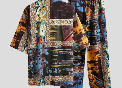 Men Pajamas Sets Men Half Sleeve V Neck Printed Lace Up