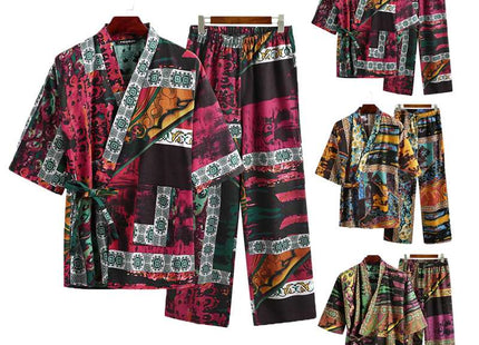 Men Pajamas Sets Men Half Sleeve V Neck Printed Lace Up