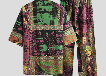 Men Pajamas Sets Men Half Sleeve V Neck Printed Lace Up