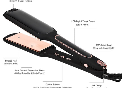 Cross-Border Exclusively For Lcd Display Infrared Hair Care Straightener Black Wide Plate Hair Straightener
