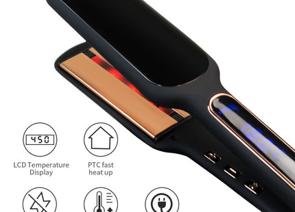 Cross-Border Exclusively For Lcd Display Infrared Hair Care Straightener Black Wide Plate Hair Straightener