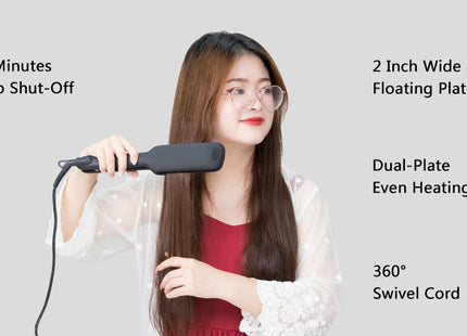 Cross-Border Exclusively For Lcd Display Infrared Hair Care Straightener Black Wide Plate Hair Straightener