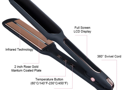 Cross-Border Exclusively For Lcd Display Infrared Hair Care Straightener Black Wide Plate Hair Straightener