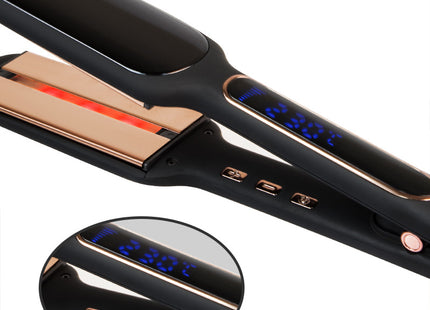 Cross-Border Exclusively For Lcd Display Infrared Hair Care Straightener Black Wide Plate Hair Straightener