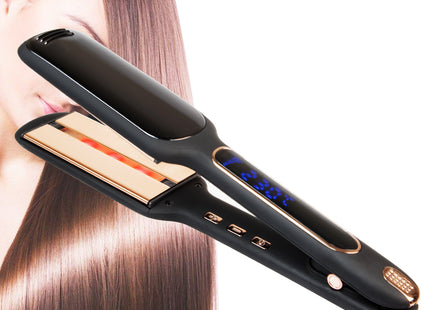 Cross-Border Exclusively For Lcd Display Infrared Hair Care Straightener Black Wide Plate Hair Straightener
