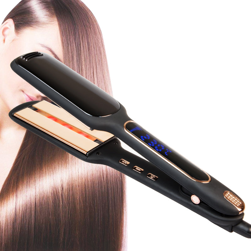 Plancha de Pelo Placa Ancha Negra Infrarroja para el Cuidado del Cabello Pantalla LCD Exclusiva Transfronteriza