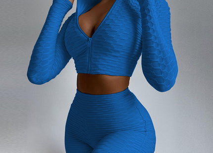 Sets Zipper Stand Collar Long Sleeve Crop TopsHigh Waist Shorts Women Tracksuit