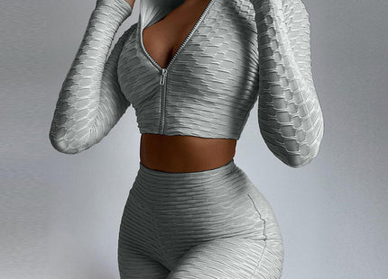 Sets Zipper Stand Collar Long Sleeve Crop TopsHigh Waist Shorts Women Tracksuit