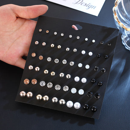 Fashion Size Pearl Diamond Crystal Set Earrings 30 Pairs Of Popular Earrings