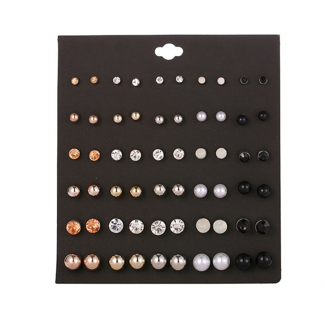 Fashion Size Pearl Diamond Crystal Set Earrings 30 Pairs Of Popular Earrings
