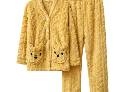 Men And Women Couple Thick Pajamas Cardigan Plus Velvet Warm Coral