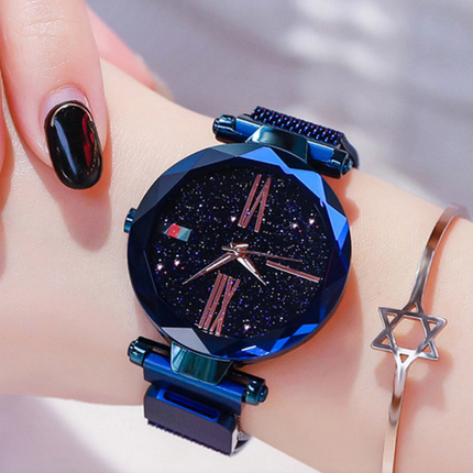 Luxury Women Watches Mesh Ladies Clock Magnet Buckle Starry Diamond Geometric Surface Quartz Wristwatch