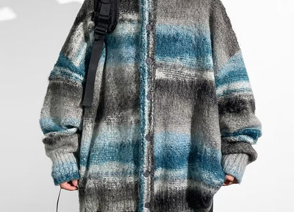 Contrast Color Sweater Hong Kong Style Trendy Baggy Coat Men's And Women's Fashion Casual Knitted Cardigan Top