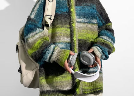 Contrast Color Sweater Hong Kong Style Trendy Baggy Coat Men's And Women's Fashion Casual Knitted Cardigan Top