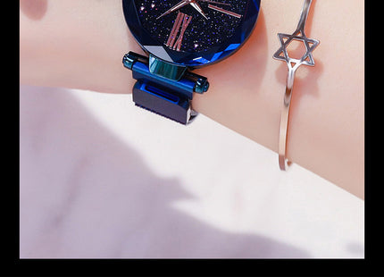 Luxury Women Watches Mesh Ladies Clock Magnet Buckle Starry Diamond Geometric Surface Quartz Wristwatch