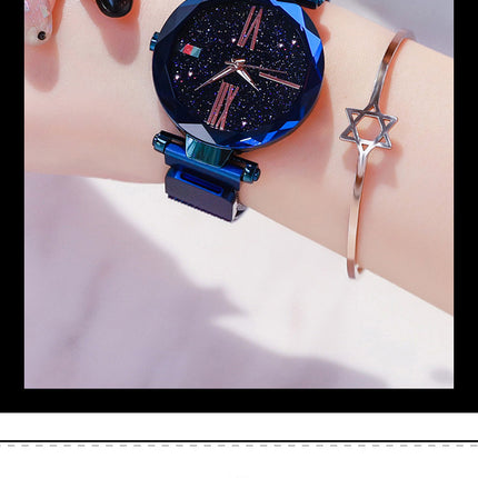 Luxury Women Watches Mesh Ladies Clock Magnet Buckle Starry Diamond Geometric Surface Quartz Wristwatch