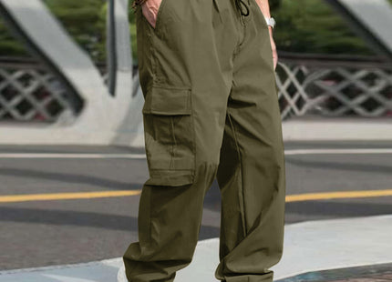 Casual Cargo Pants For Men Loose Straight Drawstring Waist Trousers With Pockets