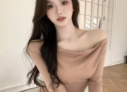 Pink Long-sleeved Dresses Women Temperament Waist