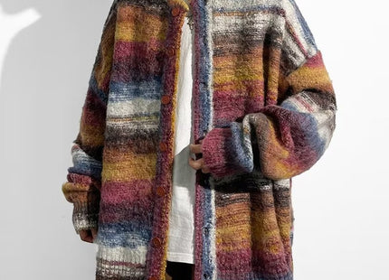 Contrast Color Sweater Hong Kong Style Trendy Baggy Coat Men's And Women's Fashion Casual Knitted Cardigan Top