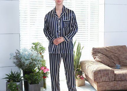 Fall men's simulated silk stripe pajamas men