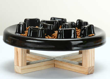 Tilted solid wood double bowl