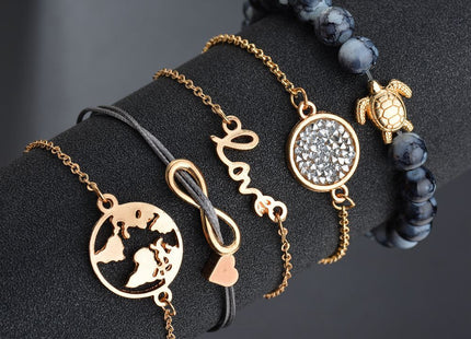Vintage Turtle Heart Map Charm Bracelets Set For Women 2 New Design Stone Beads Infinite Bracelet Boho Jewelry Wholesale