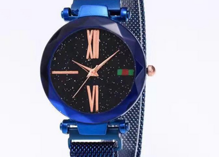 Luxury Women Watches Mesh Ladies Clock Magnet Buckle Starry Diamond Geometric Surface Quartz Wristwatch