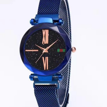 Luxury Women Watches Mesh Ladies Clock Magnet Buckle Starry Diamond Geometric Surface Quartz Wristwatch