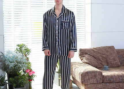 Fall men's simulated silk stripe pajamas men