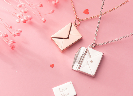 Silver Necklace Women Envelope Lover Letter Pendant Best Gifts For Girlfriend