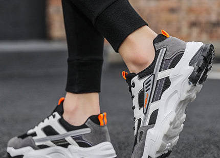 Black White Lace-up Sneakers Men Outdoor Breathable Csual Mesh Shoes Lightweight Running Sports Shoes