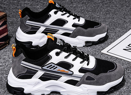 Black White Lace-up Sneakers Men Outdoor Breathable Csual Mesh Shoes Lightweight Running Sports Shoes