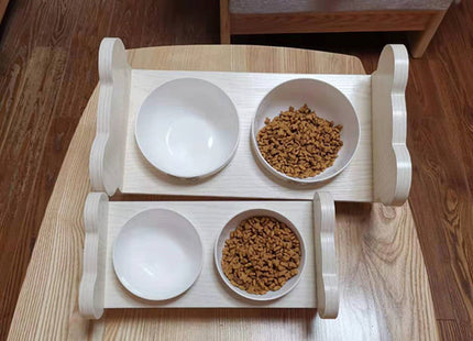 Tilted solid wood double bowl