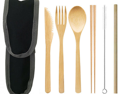 Portable Travel Bamboo Cutlery Cutlery Stainless Steel Straw Chopsticks Cutlery Set