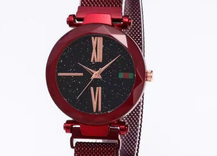 Luxury Women Watches Mesh Ladies Clock Magnet Buckle Starry Diamond Geometric Surface Quartz Wristwatch